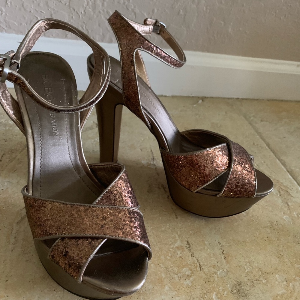 Bcbg glitter bronze platform heels